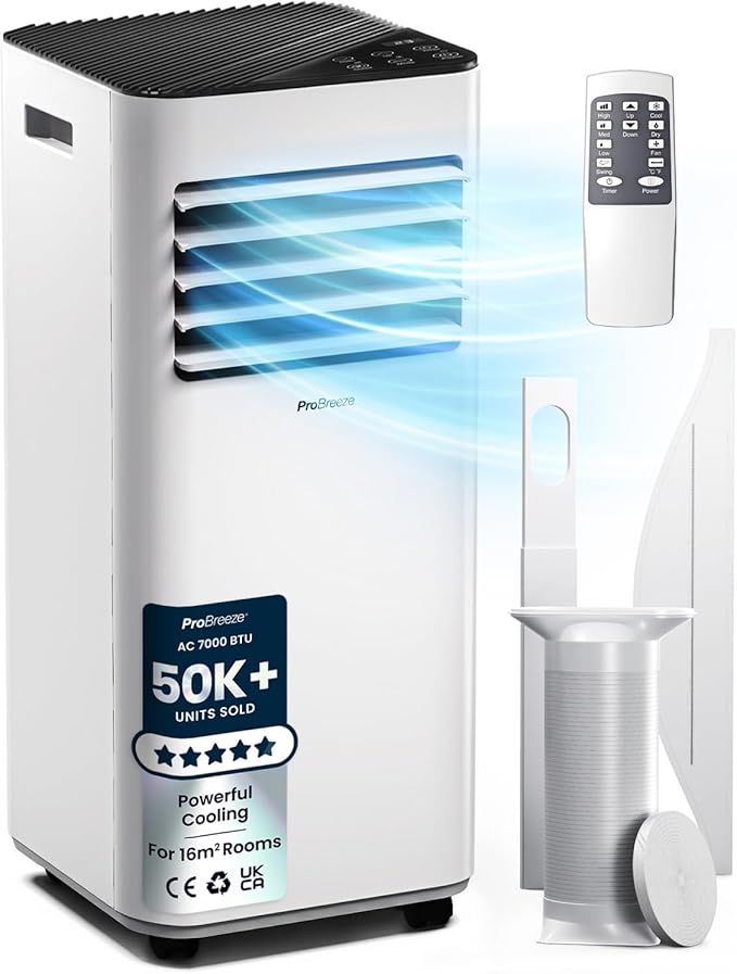 7,000 BTU 4-in-1 Portable Air Conditioner — Cooling, Dehumidifier, Fan & Sleep Mode, 24hr Timer, Remote Control, Dual Window Kit