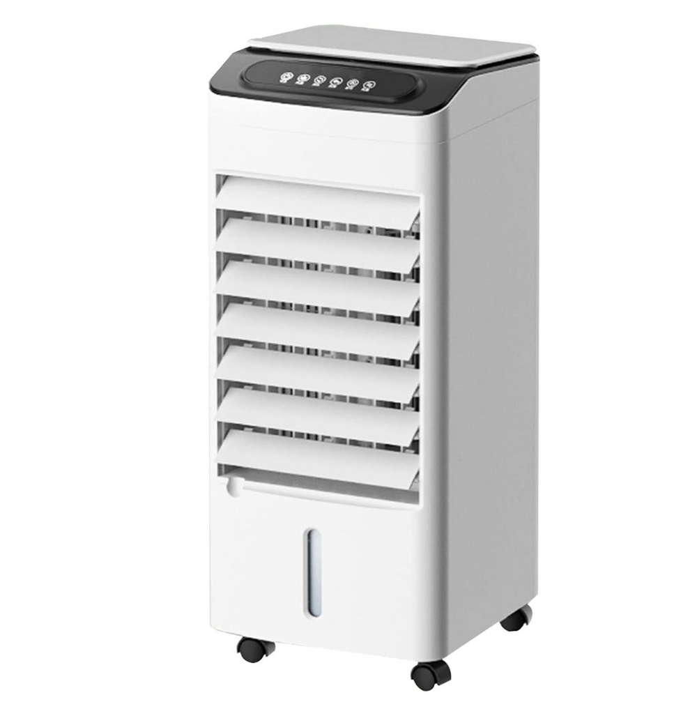3-in-1 Bladeless Tower Fan with 4L Water Tank & Ice Crystal Packs — 3 Speeds, 3 Wind Modes, 7-Hour Timer, Remote Control, Wheels